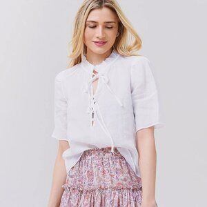 Frame Tie Neck Ruffle Popover Blouse